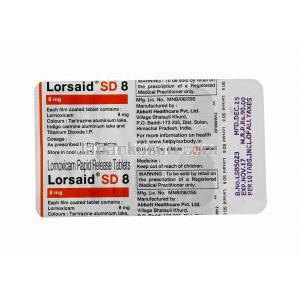 ロルノキシカム, ゼフォージェネリック, Lorsaid,80mg　錠　シート裏面